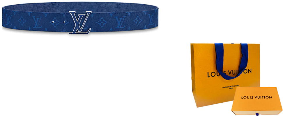 Louis Vuitton LV Initiales Reversible Leather Canvas Belt Blue 4cm Wide M0159 Details for Louis Vuitton LV Initiales Reversible Leather Canvas Belt Blue 4cm Wide M0159