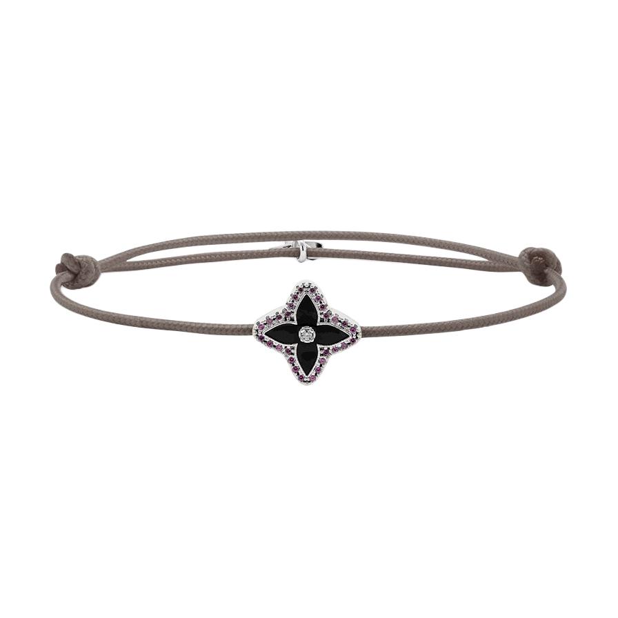 Louis Vuitton LV Letter Enamel Rhinestone Metal Cotton Rope Bracelet Grey Mens M03622