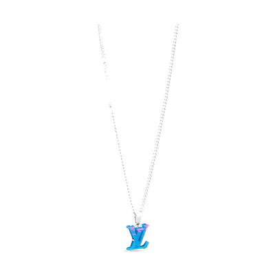 LOUIS VUITTON LV Logo Brass Resin Necklace Unisex Couple Design Blue M01507