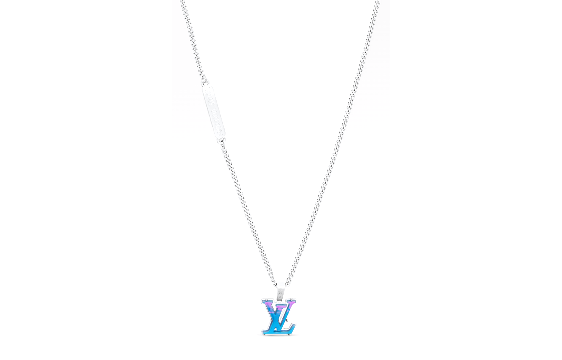LOUIS VUITTON LV Logo Brass Resin Necklace Unisex Couple Design Blue M01507 圖 2