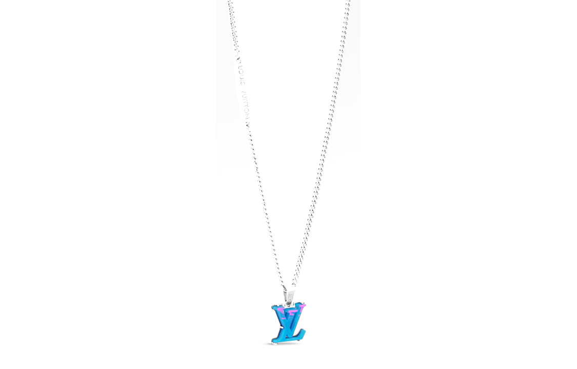 LOUIS VUITTON LV Logo Brass Resin Necklace Unisex Couple Design Blue M01507 圖 3