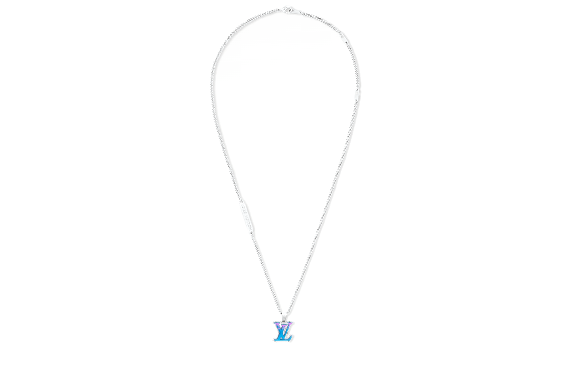 LOUIS VUITTON LV Logo Brass Resin Necklace Unisex Couple Design Blue M01507 圖 5