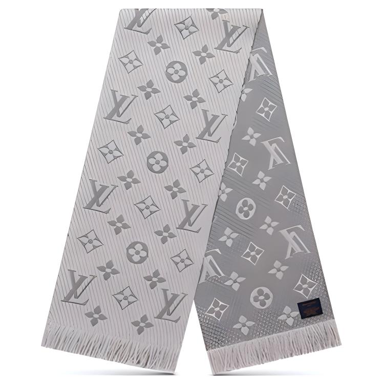 LOUIS VUITTON LV Logomania Grey Wool Silk Scarf Unisex M74742