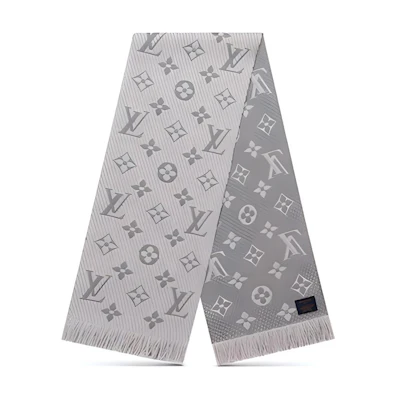 LOUIS VUITTON LV Logomania Grey Wool Silk Scarf Unisex M74742