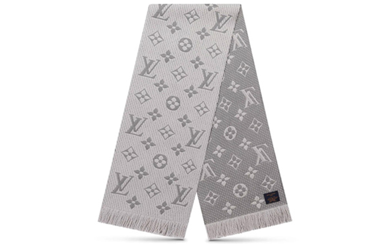 LOUIS VUITTON LV Logomania Grey Wool Silk Scarf Unisex M74742 圖 2