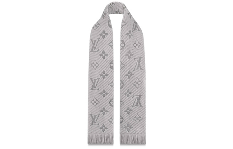 LOUIS VUITTON LV Logomania Grey Wool Silk Scarf Unisex M74742 圖 3