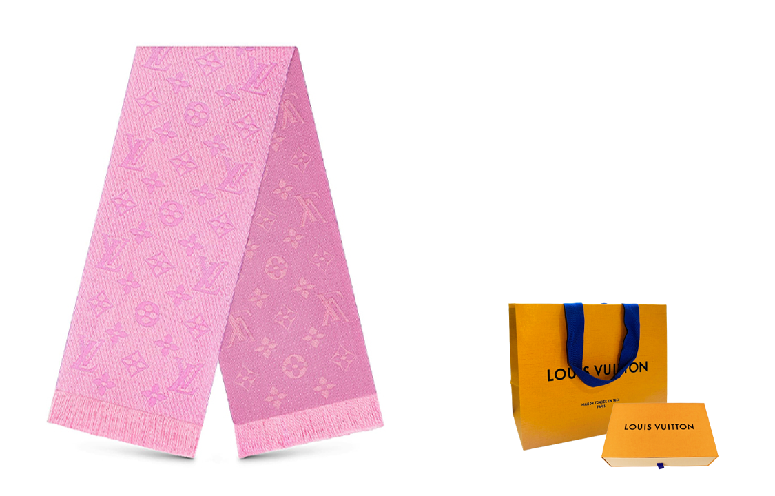 Louis Vuitton LV Logomania Pink Wool Scarf M73659 圖 5