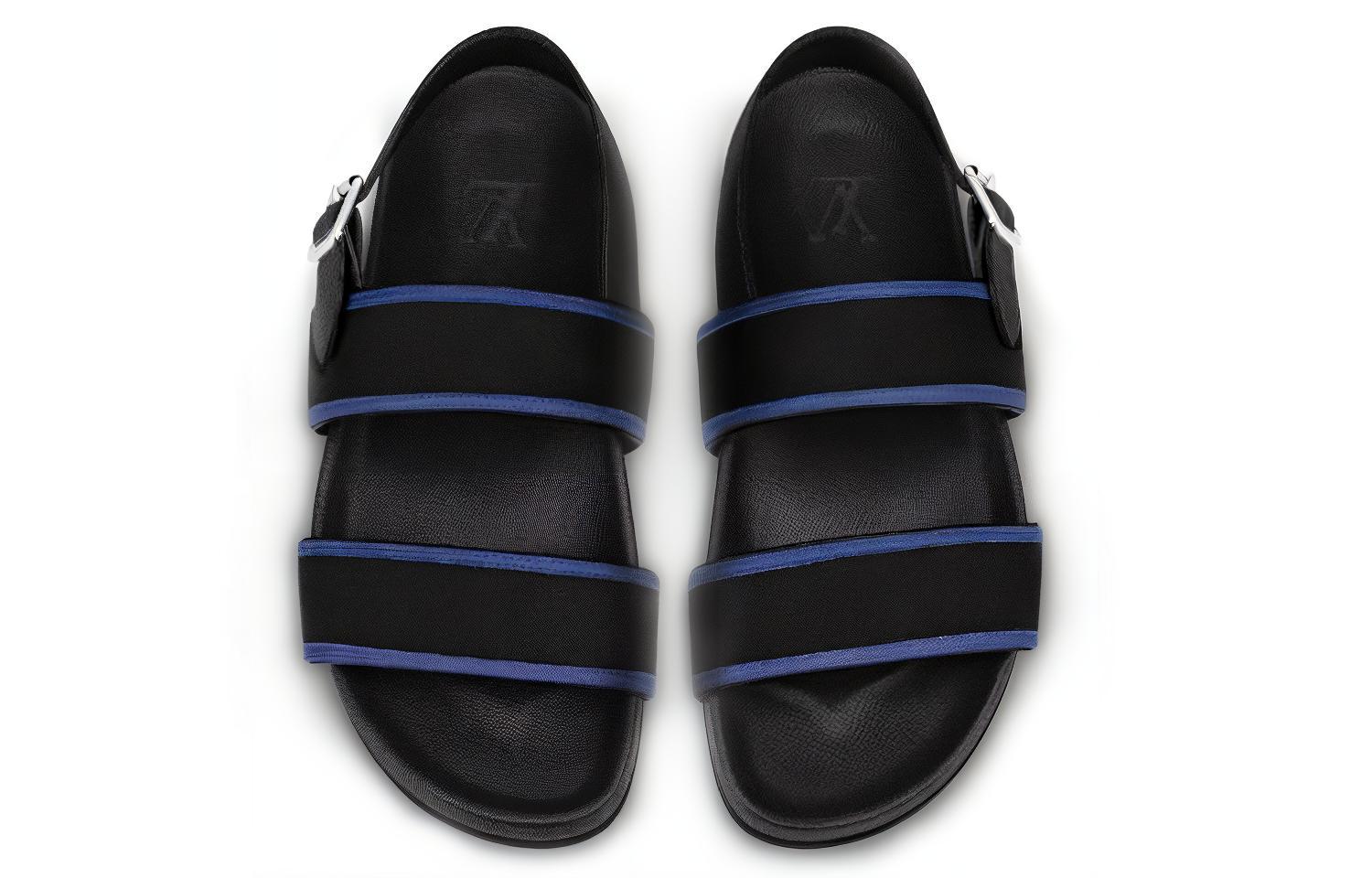 Shop Sandali Louis Vuitton LV Mirabeau Bicolor in Pelle Taiga ''Neri'' 1A581R