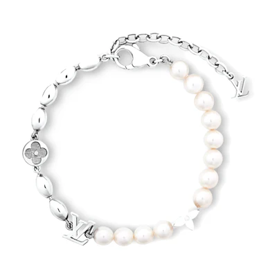 LOUIS VUITTON LV Monogram Brass Glass Bracelet White Accessory. m1556a