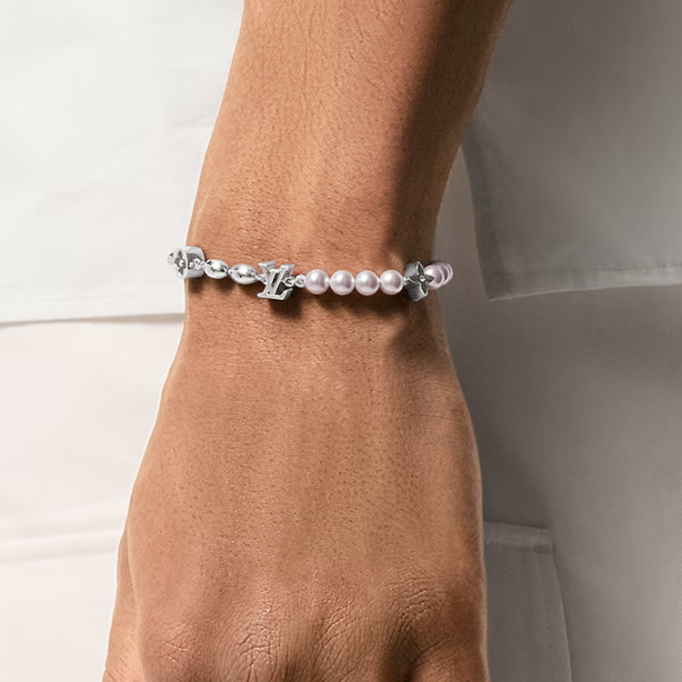 LOUIS VUITTON LV Monogram Brass Glass Bracelet White  Accessory. m1556a 圖 3