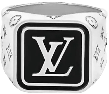LOUIS VUITTON LV Square Logo Ring Black Silver M00322 Buy LOUIS VUITTON LV Square Logo Ring Black Silver M00322
