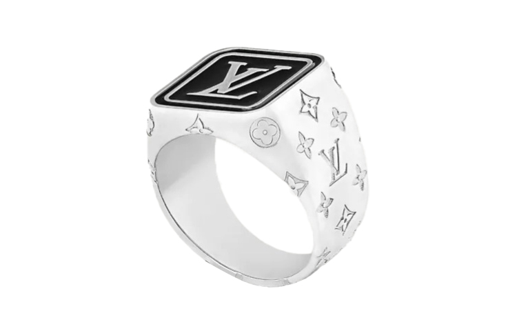 Lookbook LOUIS VUITTON LV Square Logo Ring Black Silver M00322
