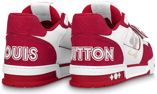 LOUIS VUITTON Trainer 低筒休閒時尚板鞋 男女同款 白紅色 Shop LOUIS VUITTON Trainer 低筒休閒時尚板鞋 男女同款 白紅色