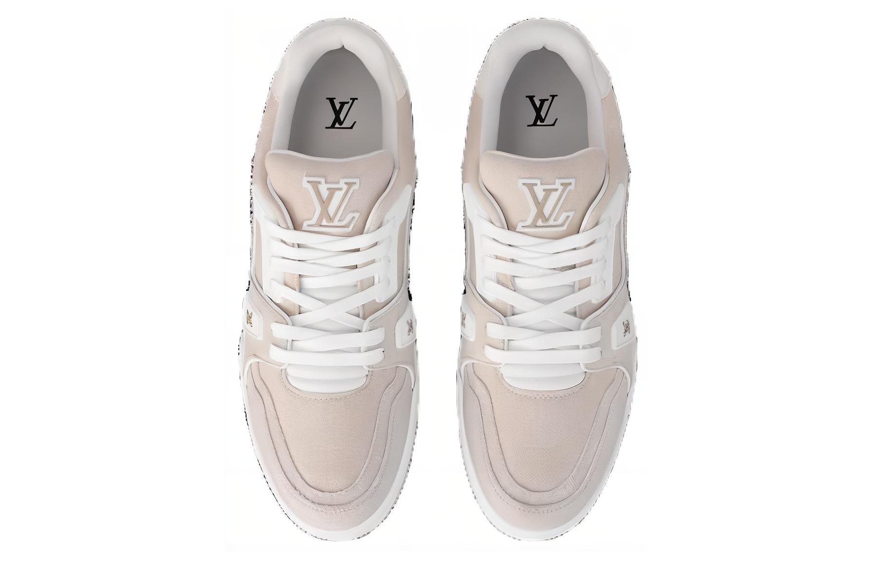 Shop Louis Vuitton LV Trainer Beige Blanc Monogram Denim ''Rose'' 1AC68B