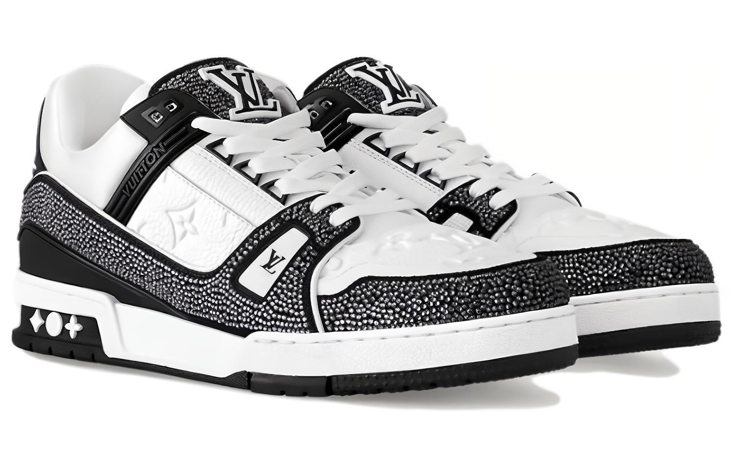 Order Louis Vuitton LV Trainer Sneakers 'Hitam Putih Rhinestones' 1ABM04