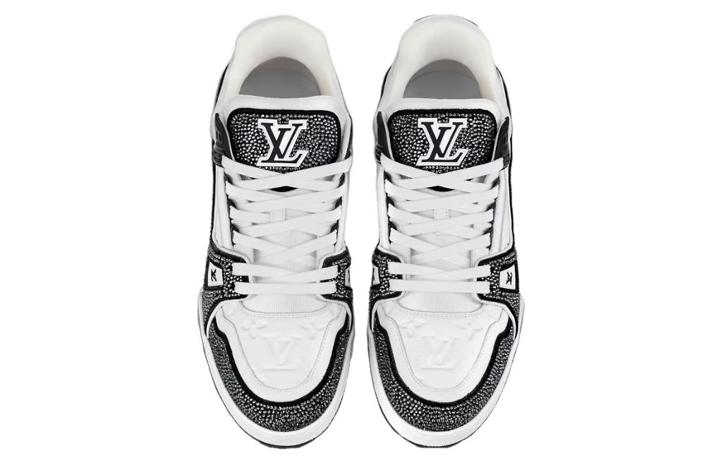 Lookbook Louis Vuitton LV Trainer Sneakers 'Hitam Putih Rhinestones' 1ABM04