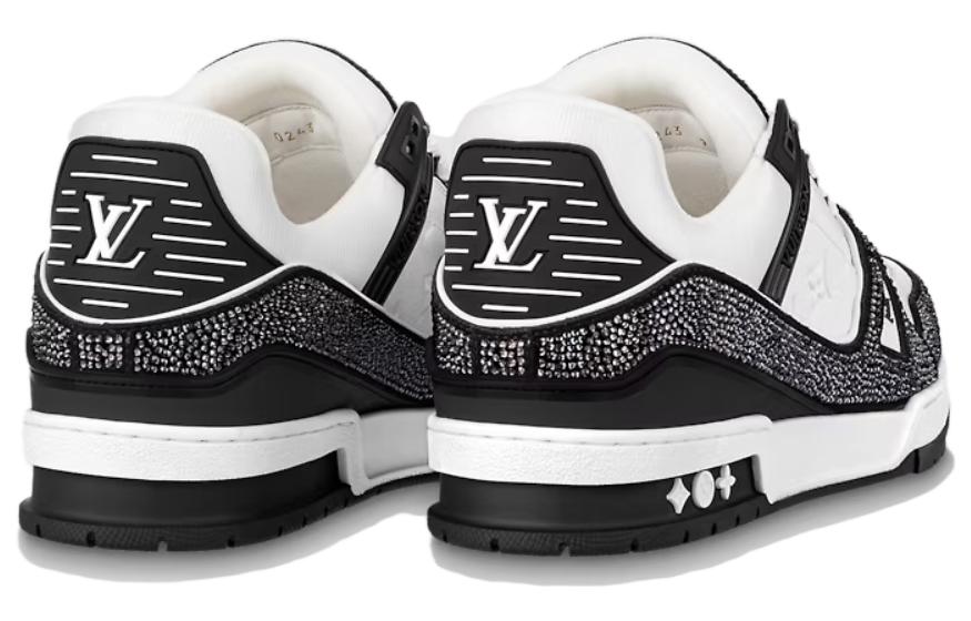 Shop Louis Vuitton LV Trainer Sneakers 'Hitam Putih Rhinestones' 1ABM04