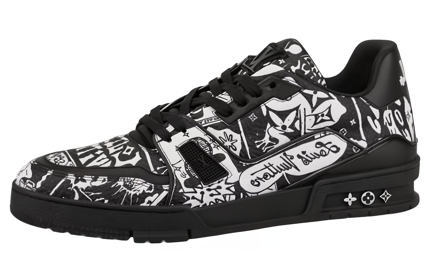 Buy LOUIS VUITTON Trainer 印花 低筒 時尚板鞋 男款 黑白色