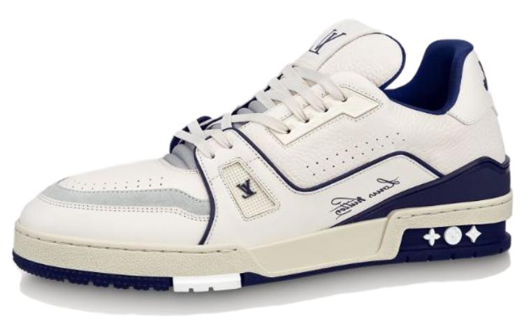 Buy LOUIS VUITTON Trainers 皮革 綁帶 低筒 帆布鞋 男款 藍色