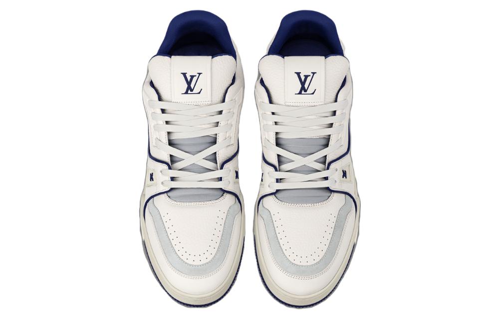 Order LOUIS VUITTON Trainers 皮革 綁帶 低筒 帆布鞋 男款 藍色