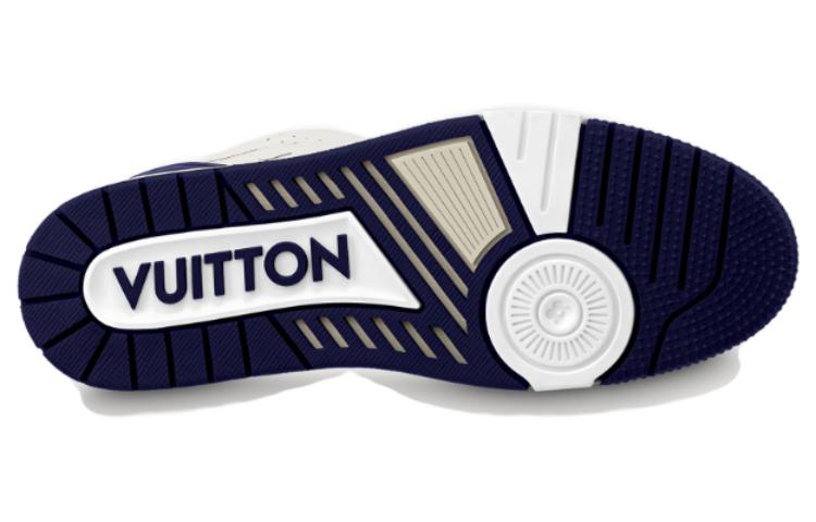 Shop LOUIS VUITTON Trainers 皮革 綁帶 低筒 帆布鞋 男款 藍色