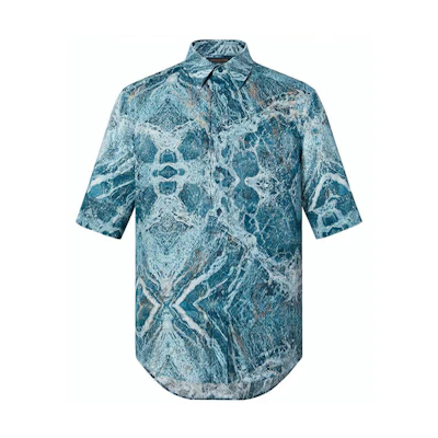LOUIS VUITTON Marble Print Casual Short Sleeve Shirt Blue Menswear. 1A9782