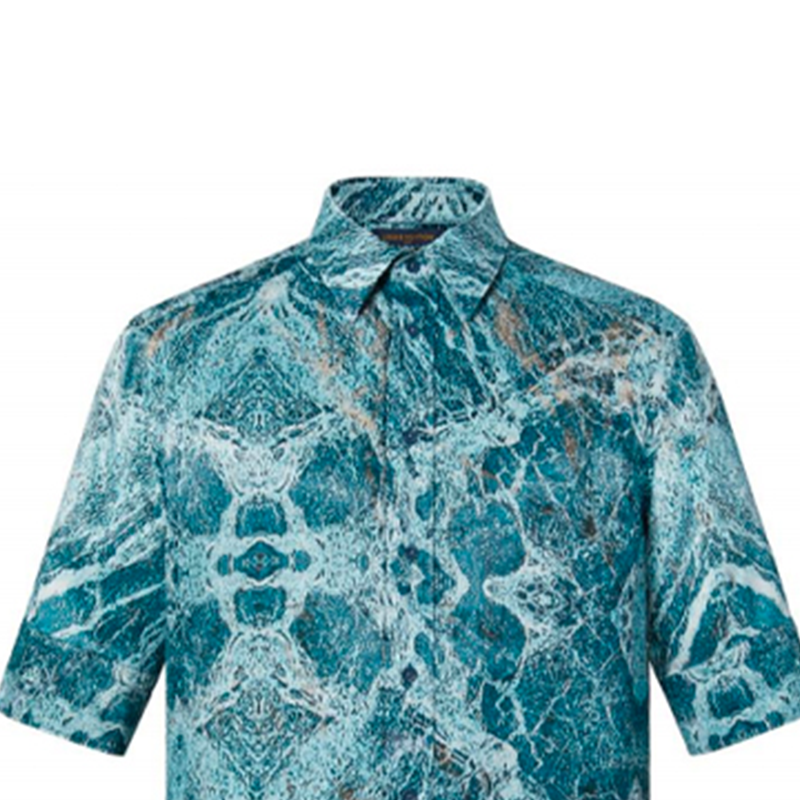 Lookbook LOUIS VUITTON Marble Print Casual Short Sleeve Shirt Blue Menswear. 1A9782