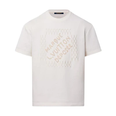 Louis Vuitton Men’s Pearl Embroidered Logo Crewneck T-Shirt in Cream White. 1AFV77