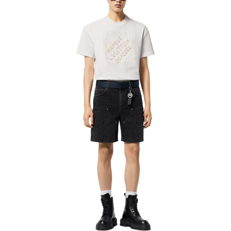 Lookbook ルイ・ヴィトン メンズ パール刺繍ロゴ クルーネックTシャツ クリームホワイト. 1AFV77