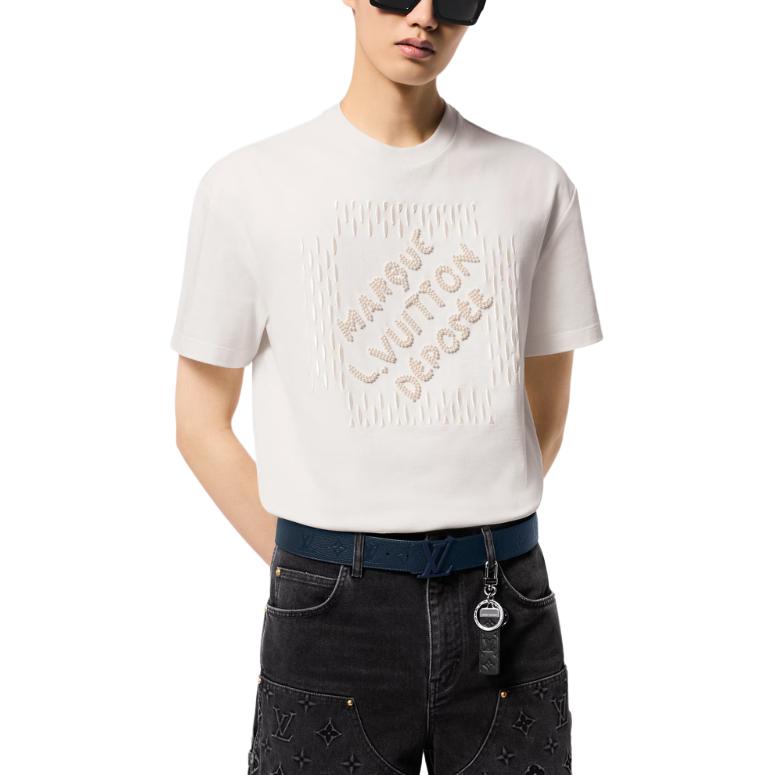 Purchase ルイ・ヴィトン メンズ パール刺繍ロゴ クルーネックTシャツ クリームホワイト. 1AFV77