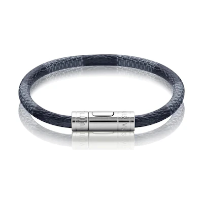 LOUIS VUITTON Metal Logo Canvas Bracelet Black/Grey M6299