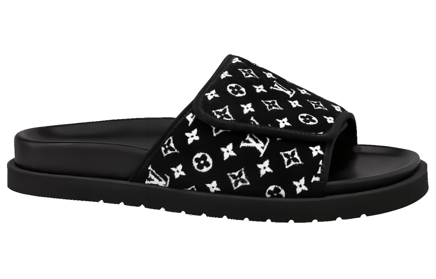Order Louis Vuitton Miami 'Black Magic Tape Slide' Hitam Sandal 1ABFTR