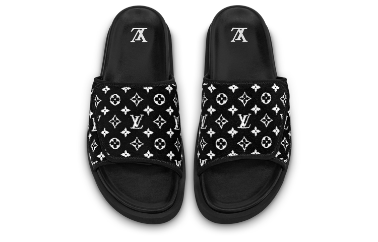 Lookbook Louis Vuitton Miami 'Black Magic Tape Slide' Hitam Sandal 1ABFTR
