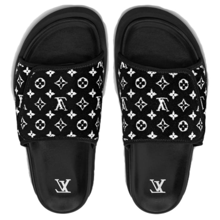Shop Louis Vuitton Miami 'Black Magic Tape Slide' Hitam Sandal 1ABFTR