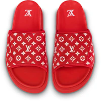 Lookbook LOUIS VUITTON Miami 布料 魔術貼平底時尚拖鞋 男款 紅色