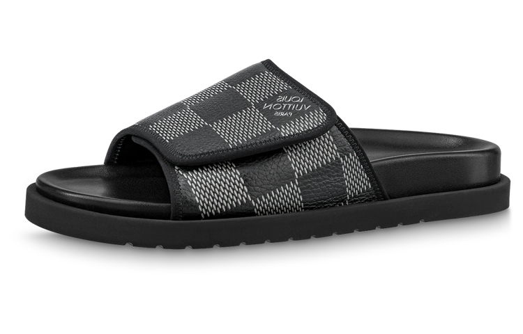 Louis Vuitton Miami Leather 'Velcro Comfort Slip-on' Fashion Slide 'Black Grey' 1AANB7