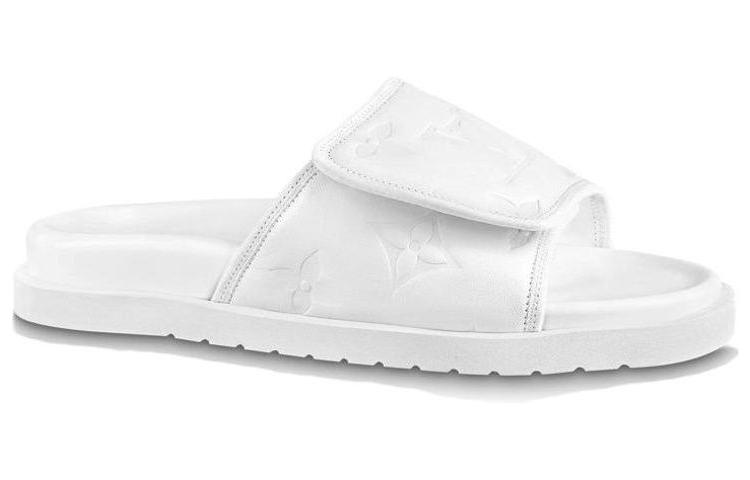 Order LOUIS VUITTON路易威登 Miami 皮革 魔術貼平跟 時尚涼拖 男款 白色