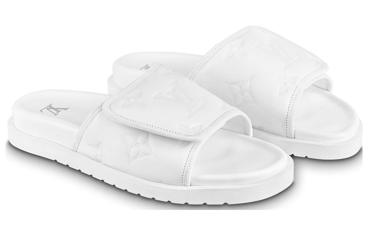 Lookbook LOUIS VUITTON路易威登 Miami 皮革 魔術貼平跟 時尚涼拖 男款 白色