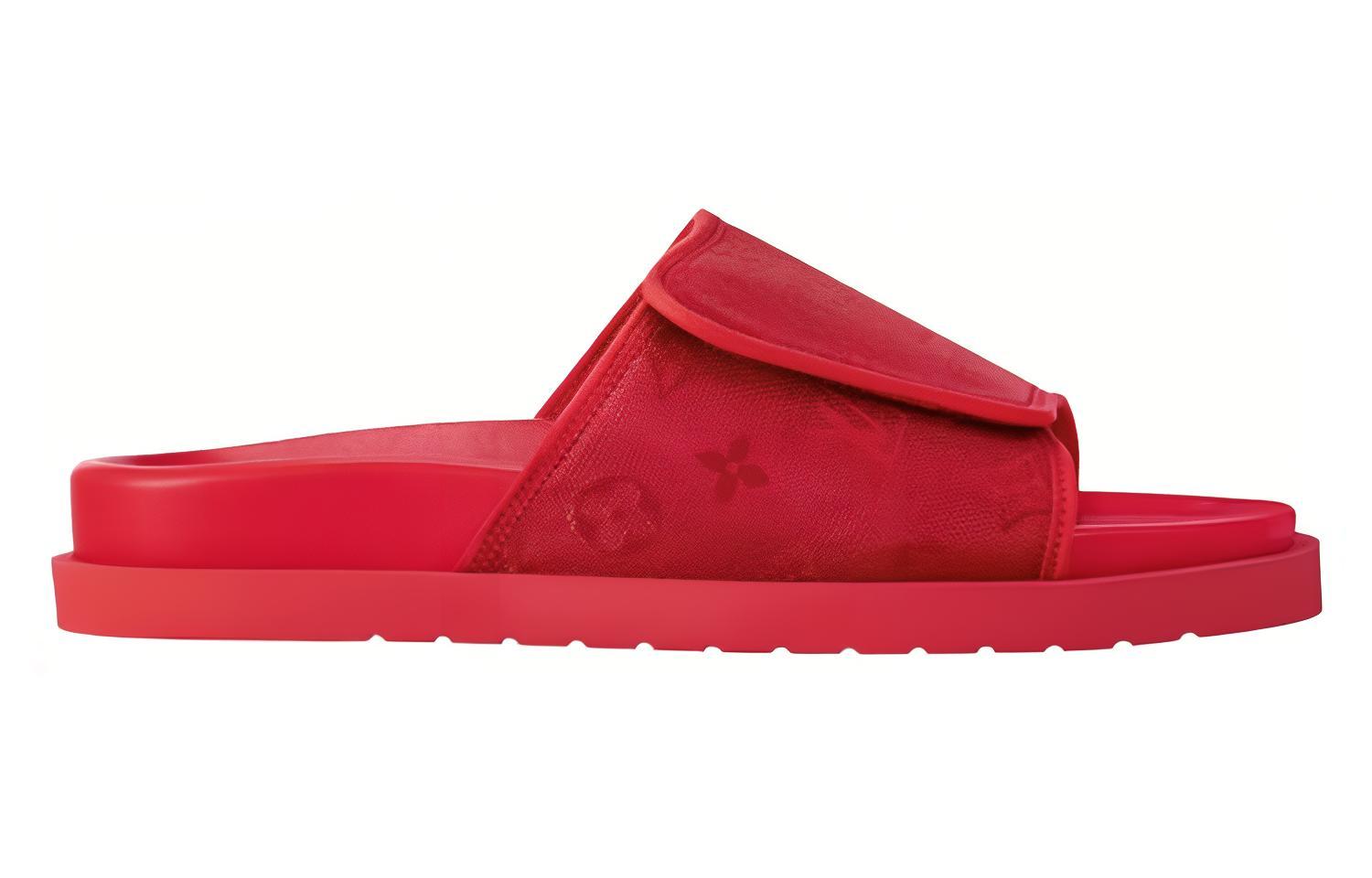 Order 路易威登邁阿密皮革圓頭套腳平跟一字拖鞋男款紅色