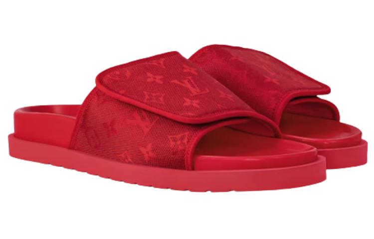 Lookbook 路易威登邁阿密皮革圓頭套腳平跟一字拖鞋男款紅色