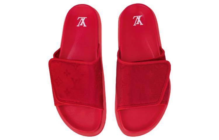 Shop 路易威登邁阿密皮革圓頭套腳平跟一字拖鞋男款紅色