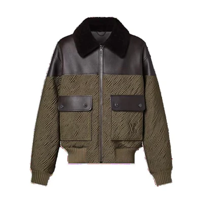 Louis Vuitton Military Green Leather Patchwork Zip-Up Jacket 1AFAHL