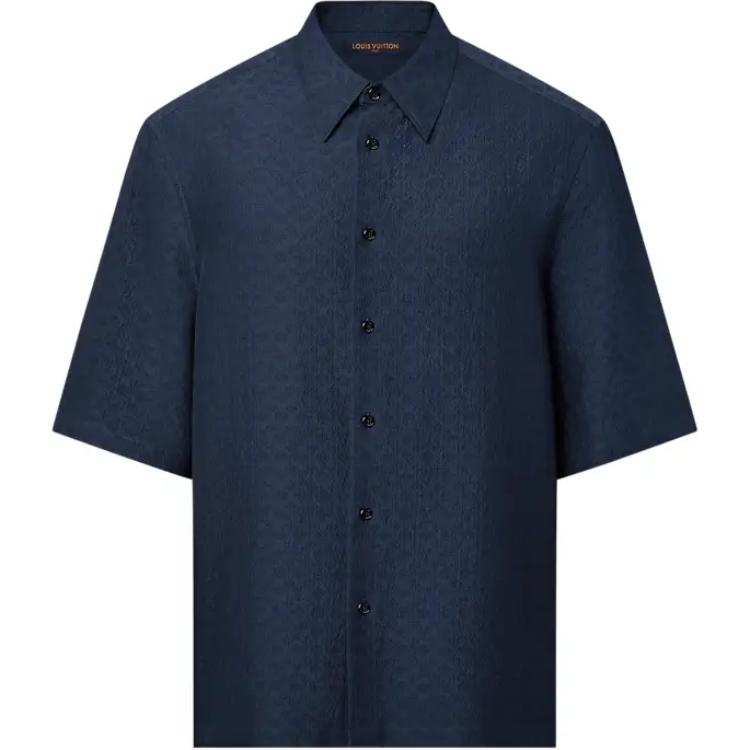 LOUIS VUITTON Mini Monogram Embossed Logo Navy Blue Loose Fit Shirt FW24 Men’s. 1AFRND