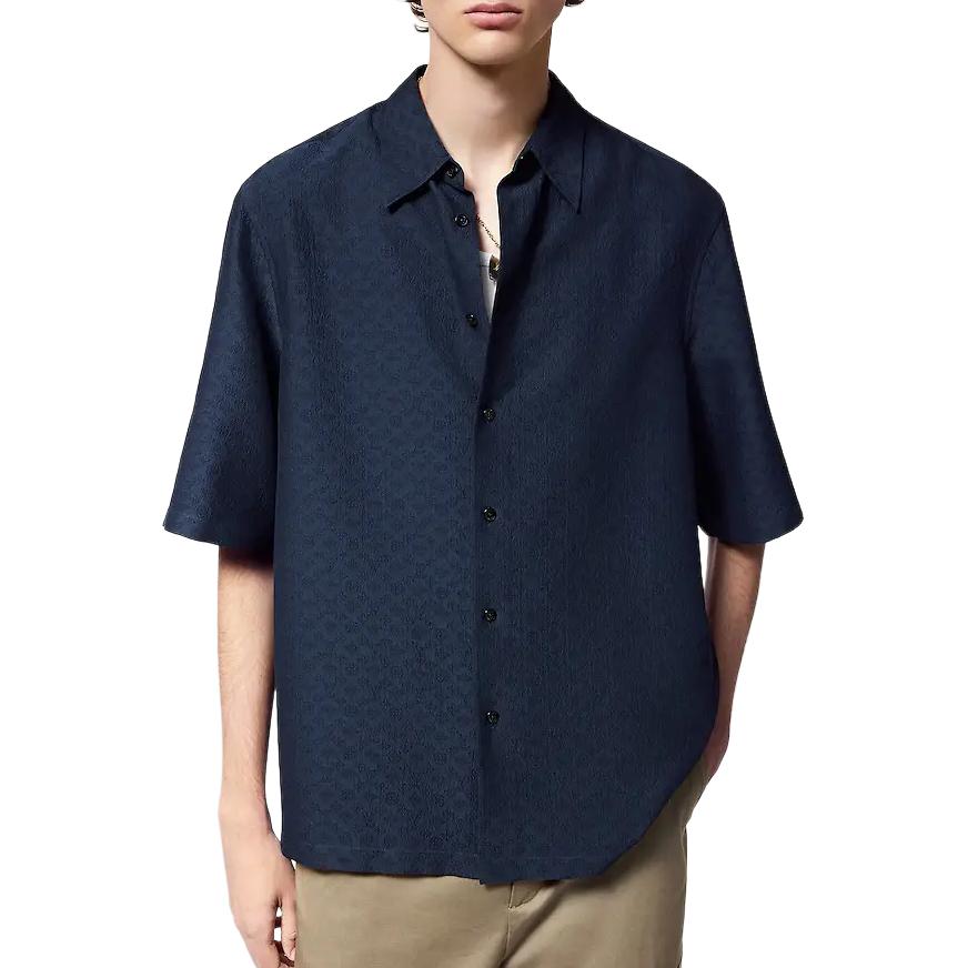 Purchase 路易威登迷你压纹Logo海军蓝宽松版型衬衫 男士FW24 1AFRND