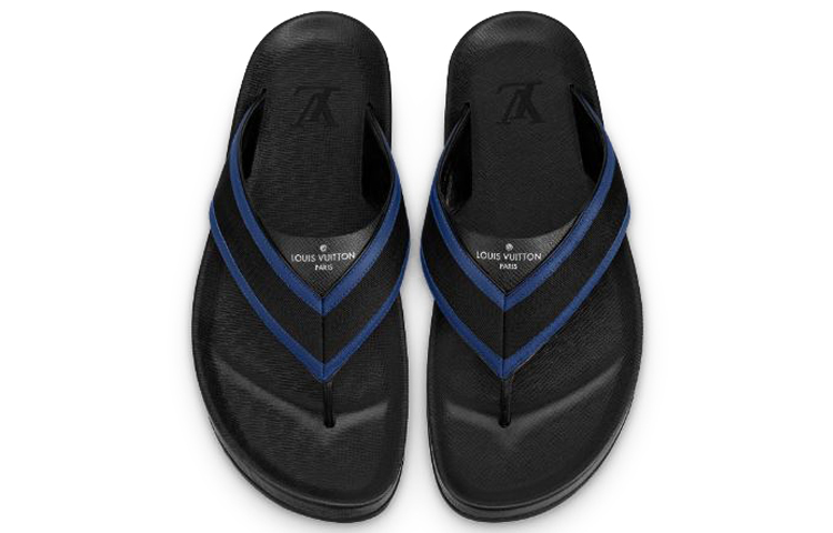 Shop Louis Vuitton Mirabeau Sandal Kulit Taïga 'Biru Hitam' 1A58EE