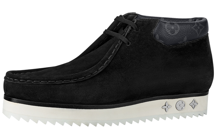 Buy Louis Vuitton Mods Sepatu Boot Hitam Suede dengan Kerah Monogram Pudar 1A8JSZ