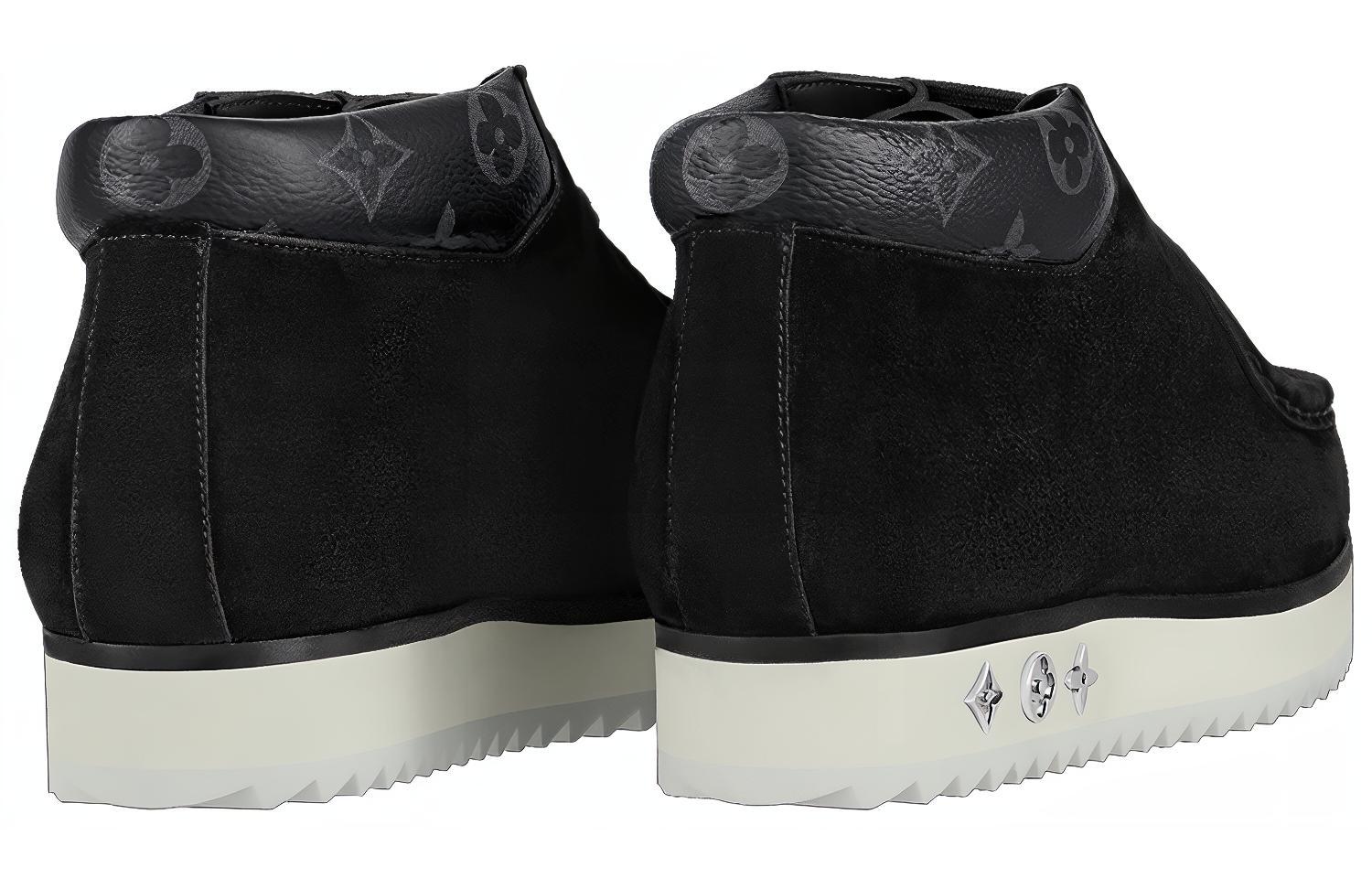 Shop Louis Vuitton Mods Sepatu Boot Hitam Suede dengan Kerah Monogram Pudar 1A8JSZ