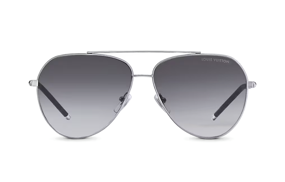 LOUIS VUITTON Monogram Aviator Sunglasses Silver for Men Z1795U