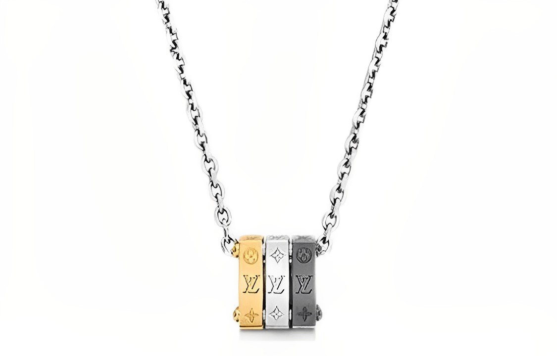 LOUIS VUITTON Monogram Bold Silver Metal Necklace Unisex Couple Design M00675 圖 2