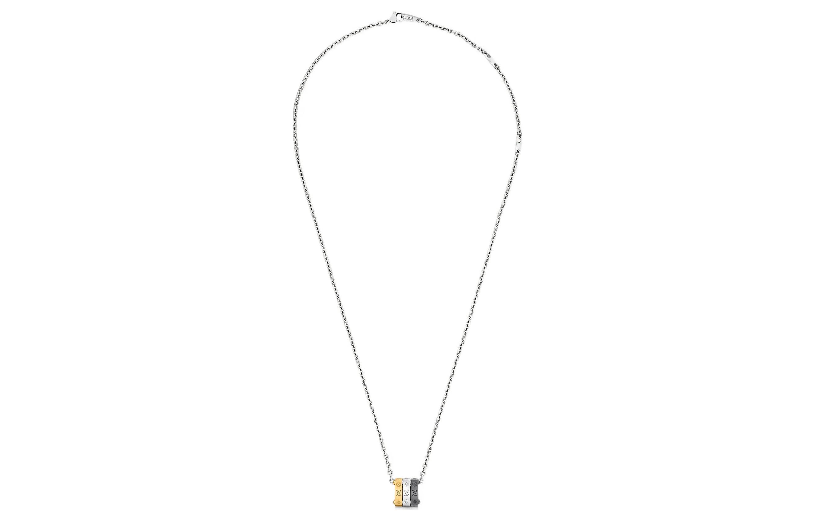 LOUIS VUITTON Monogram Bold Silver Metal Necklace Unisex Couple Design M00675 圖 3